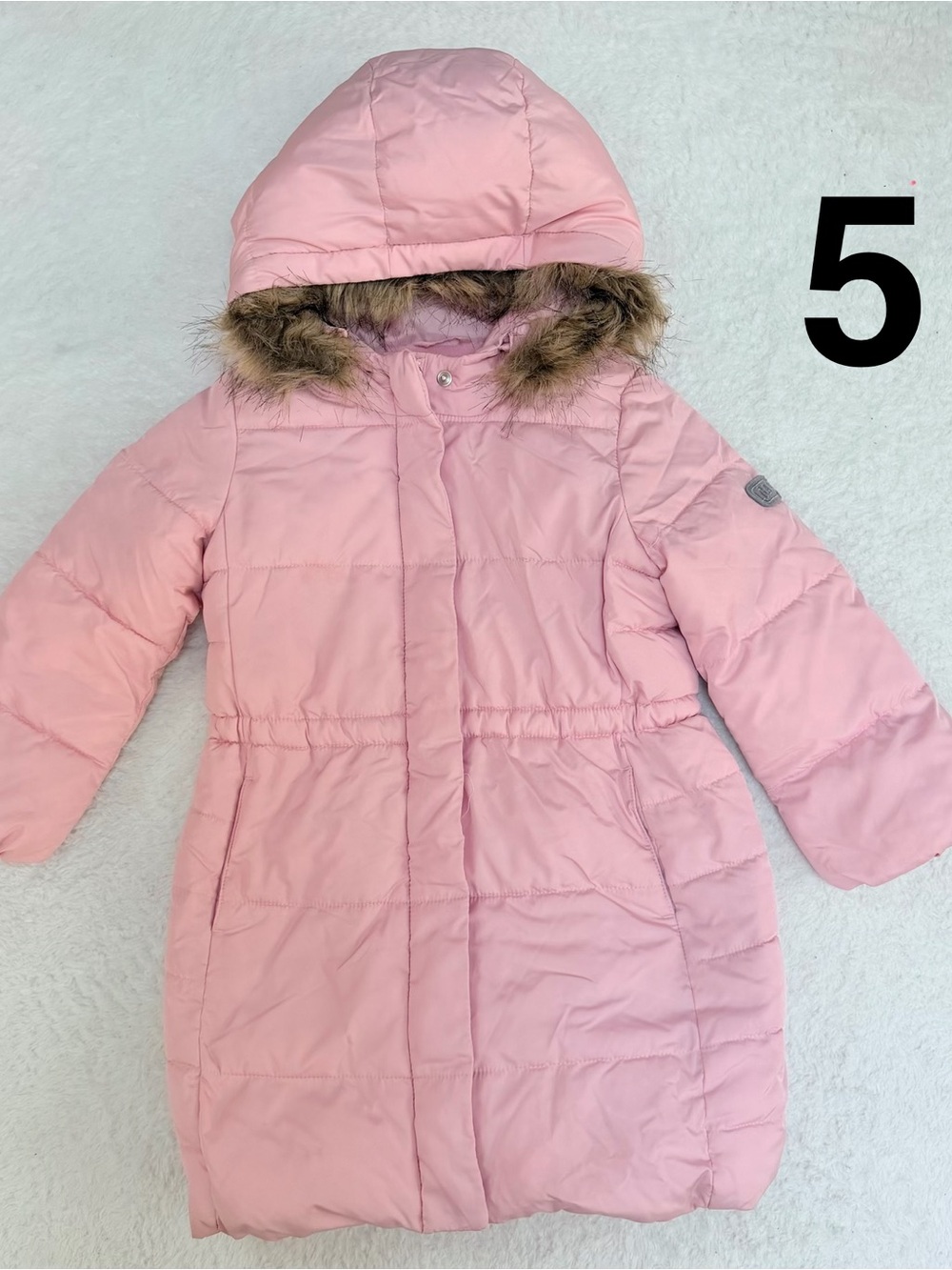 Gap Kids Pink Hooded Winter long Coat with Faux-Fur Trim